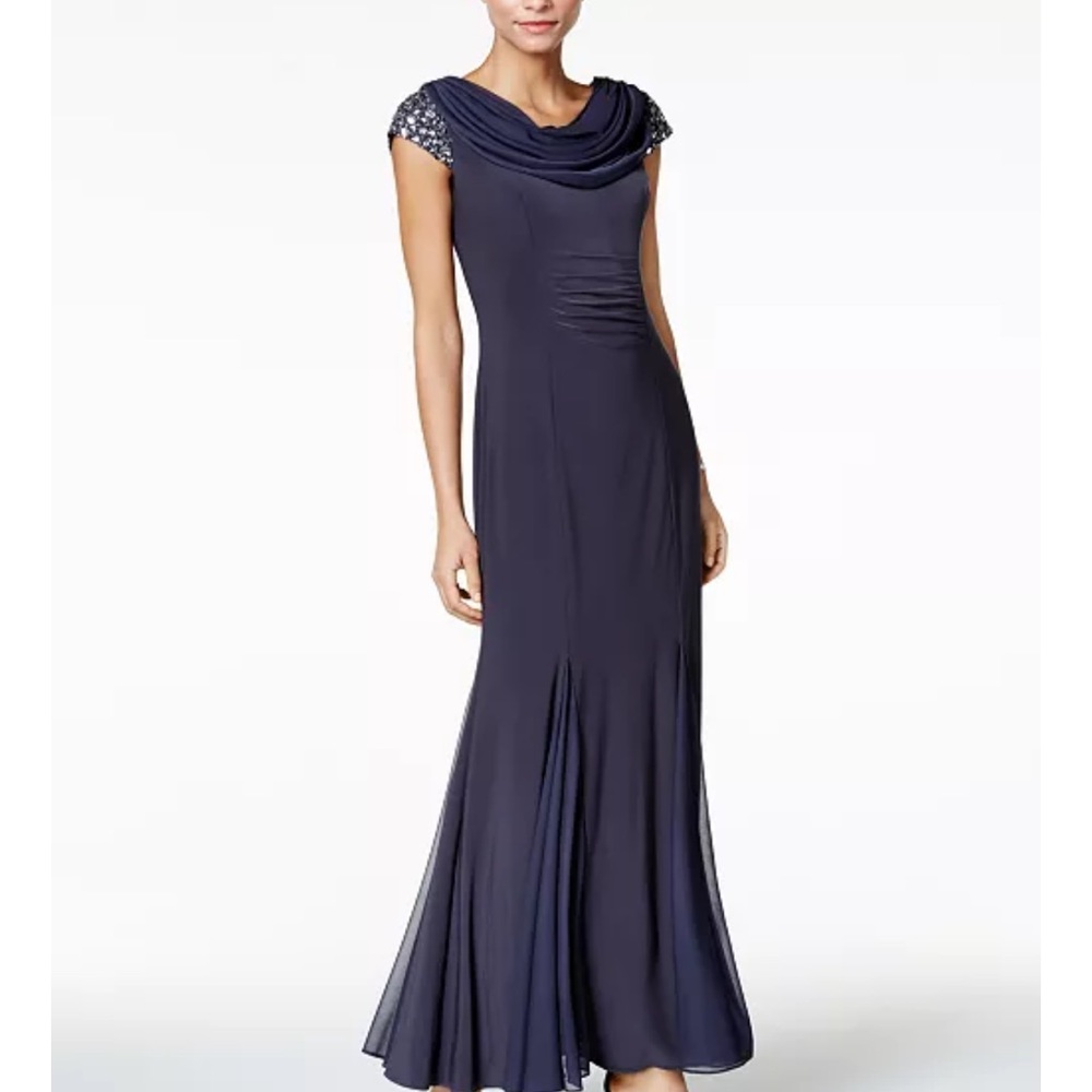 Alex Evenings Embellished Cowl-Neck Gown gray color size 16 NEW